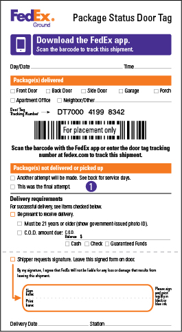 fedex door tag number dt7082 4718 8634