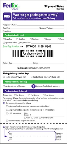 Example of shipment status label
