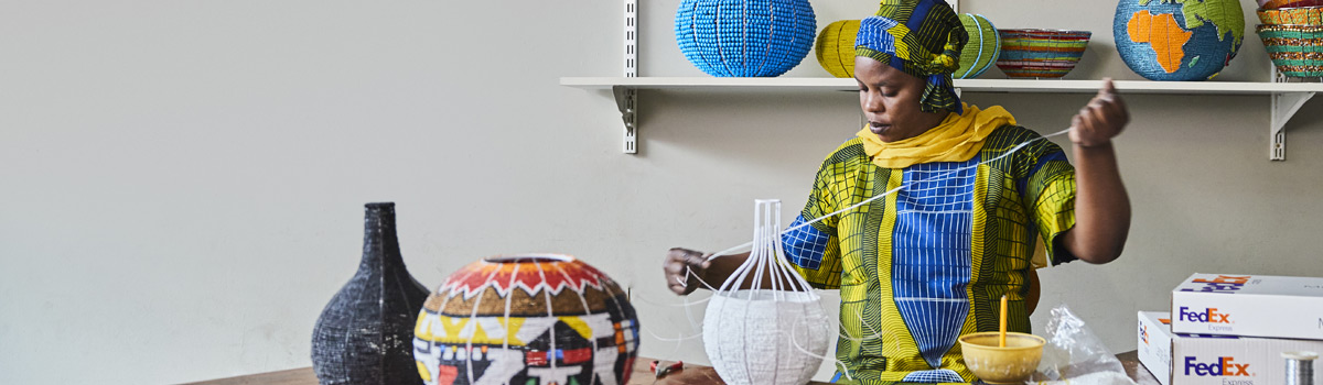 Lady making craft basket