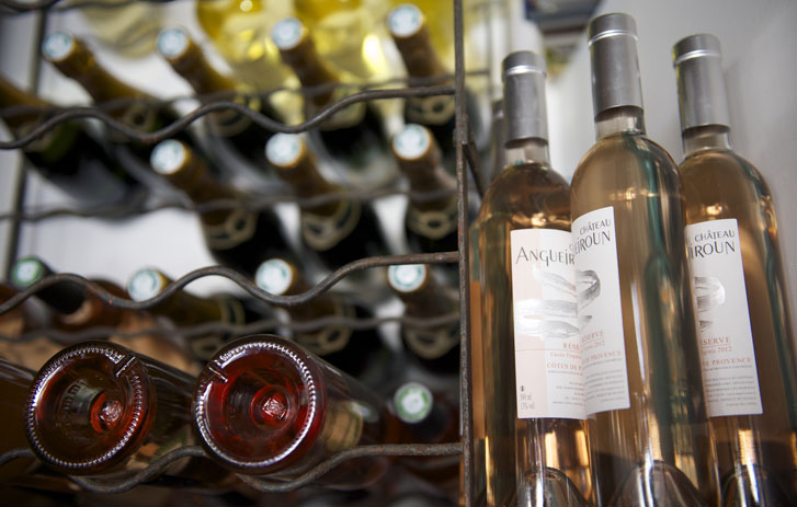 Bottles of wine on rack