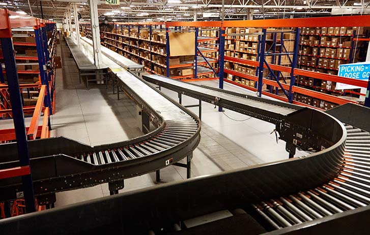 conveyor belts in warehouse