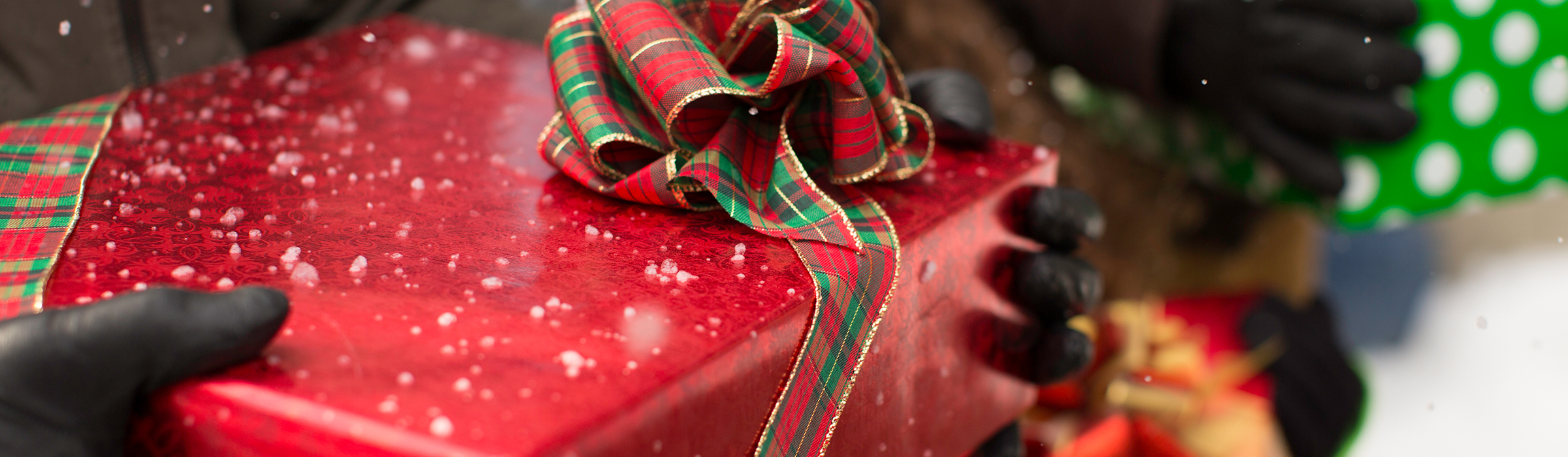Package wrapped in Christmas paper.