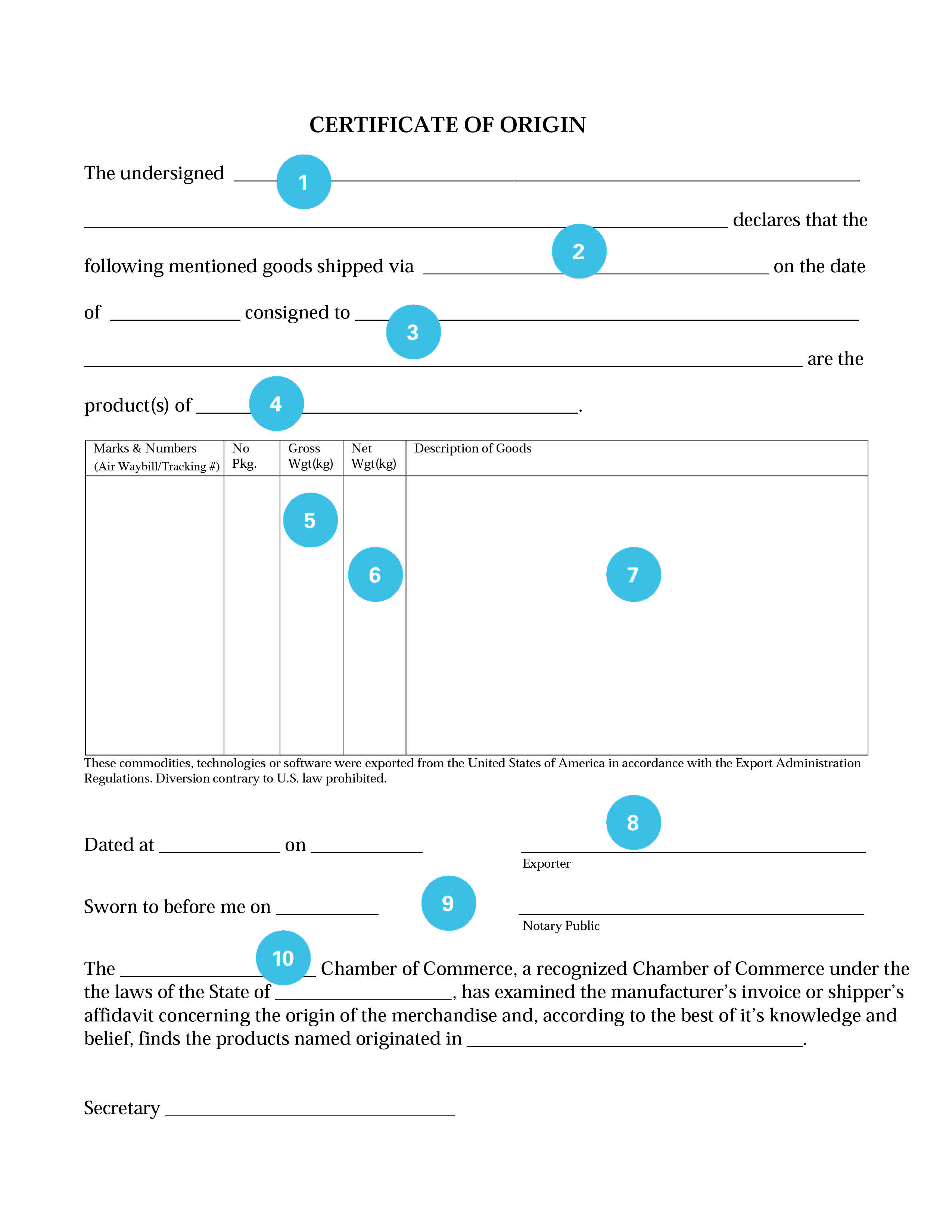 Certificate of Origin example