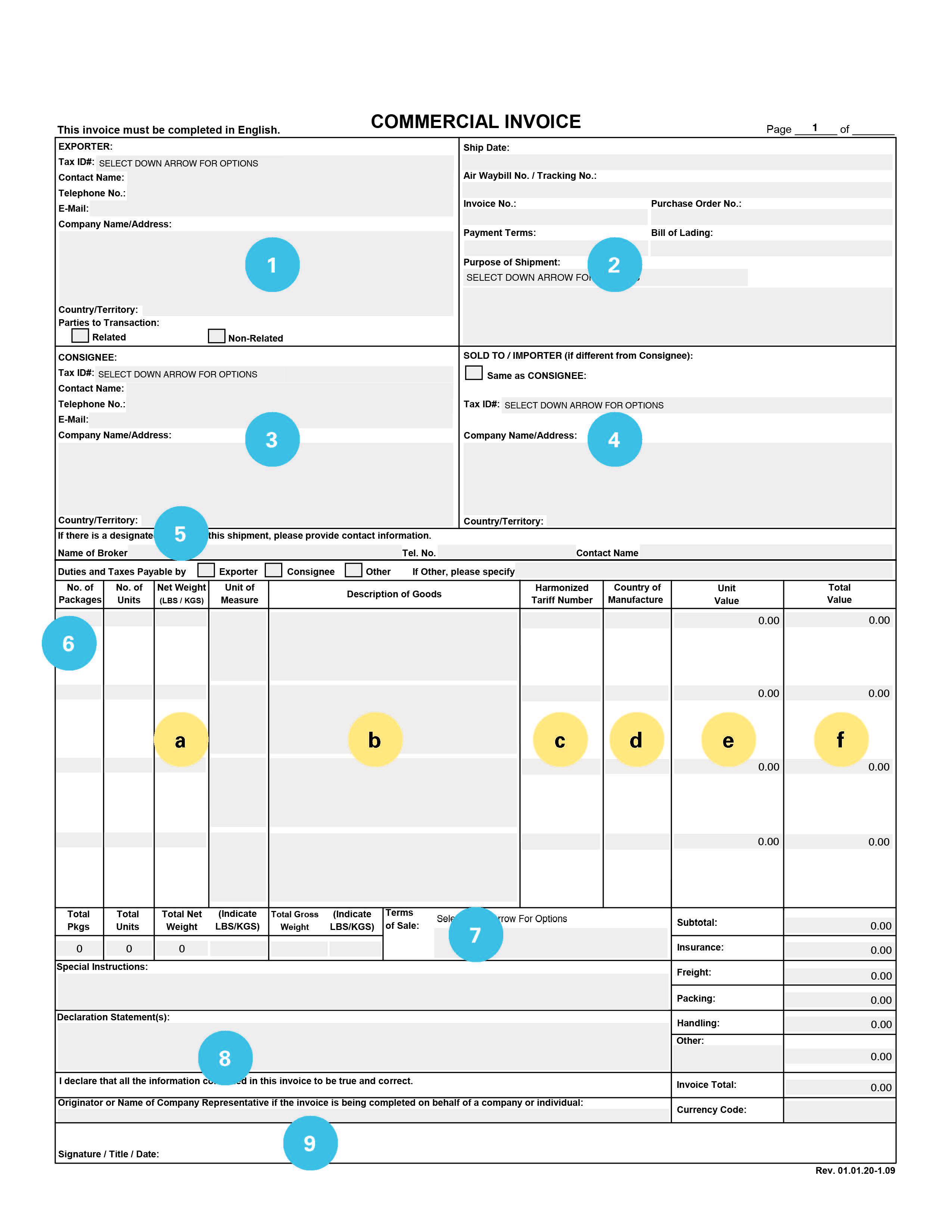 Commercial Invoice example