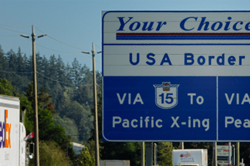 FedEx truck traveling through U.S. border