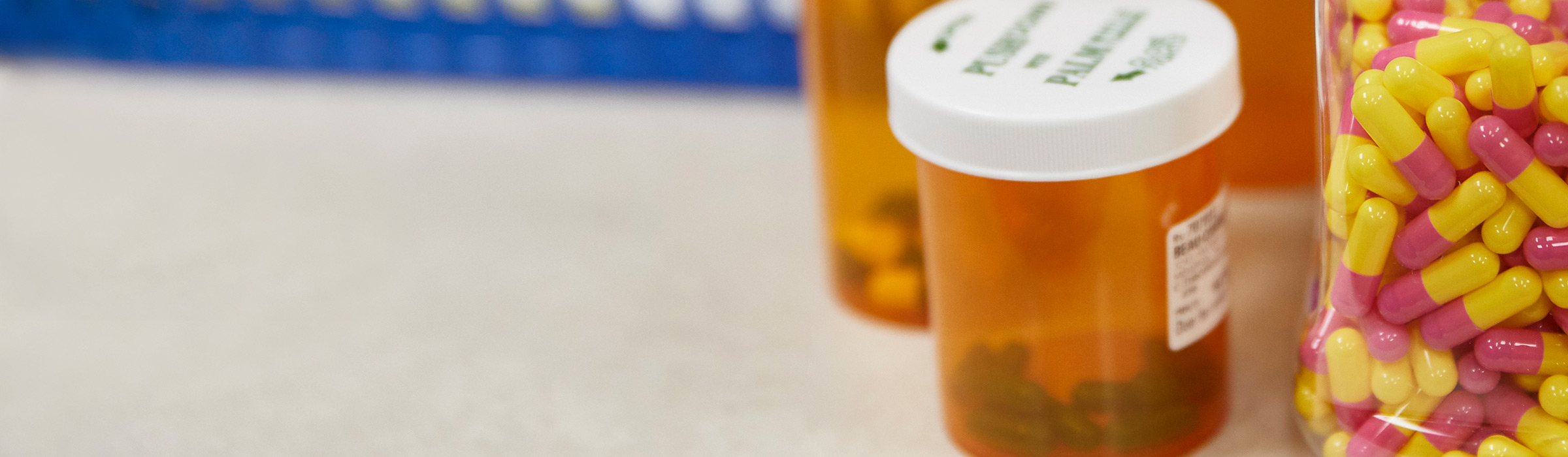 Pill bottles sitting on counter
