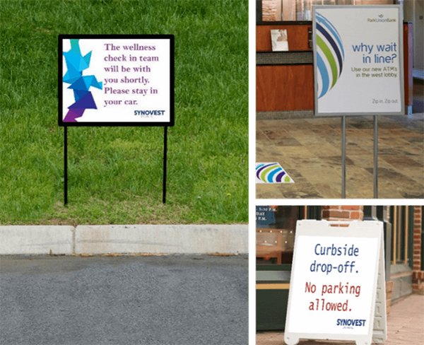 Three signage examples on display