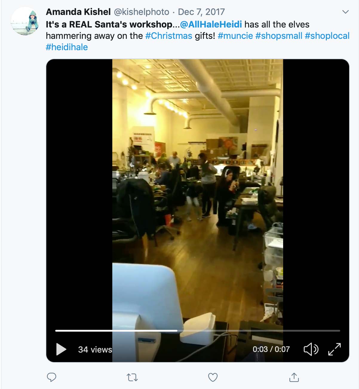 Social media screenshot of Heidi J Hale on Small Business Saturday