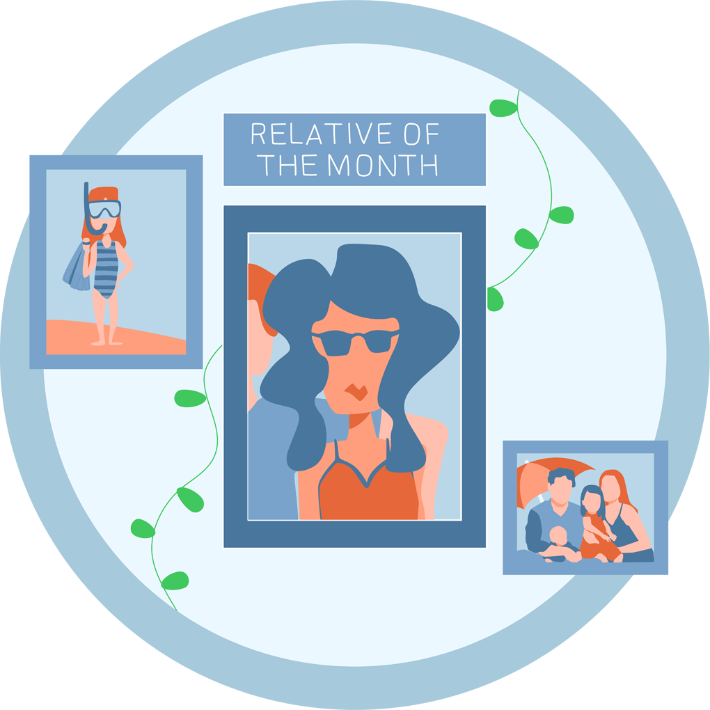 Making it work podcast episode 3 icon: relative of the month illustration