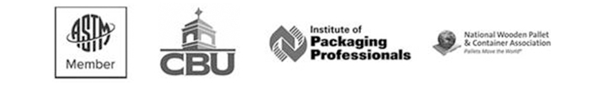 Group of industry logos: Logo: ASTM Member, CBU, Institute of Packaging Professionals, National Wooden Pallet & Container Association