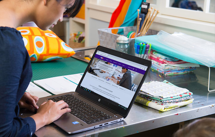 woman looking at fedex.ca on computer