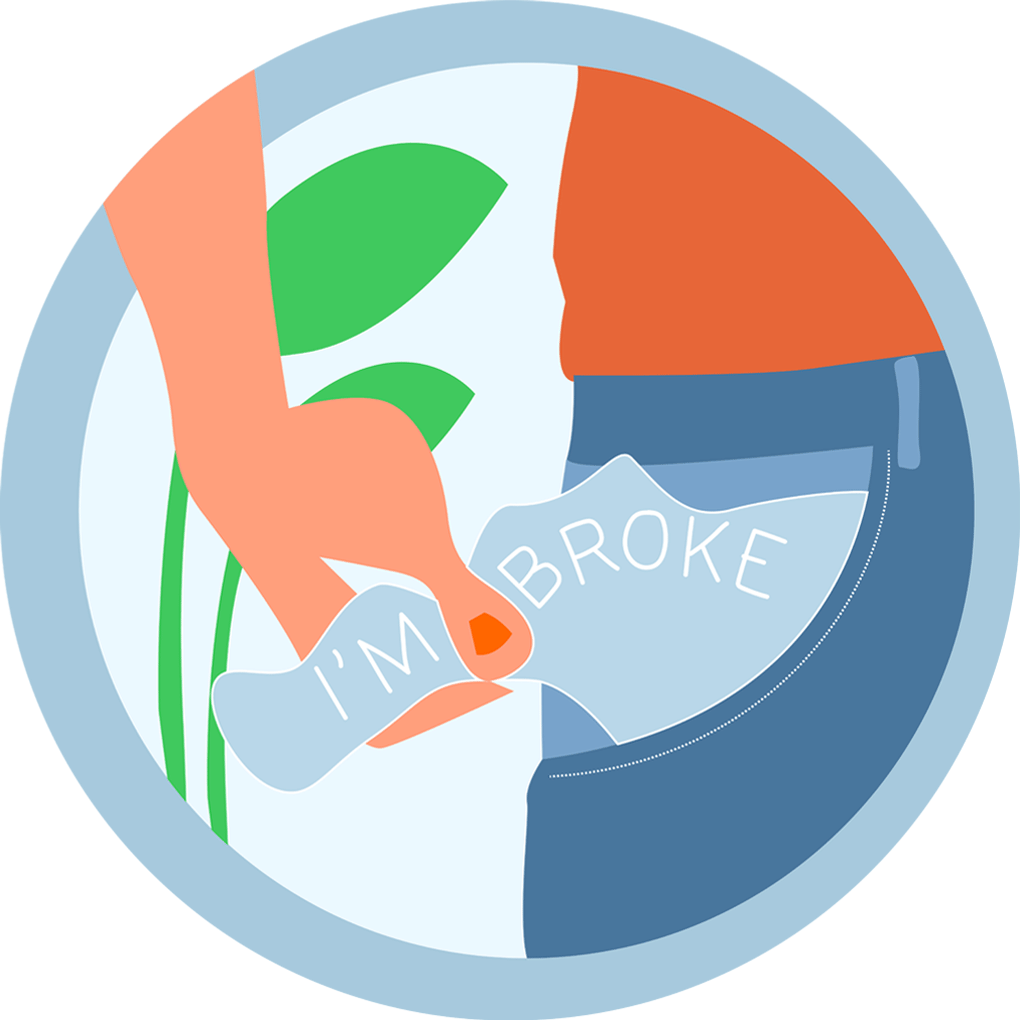 Making it work podcast episode 1 round illustration icon: I'm broke illustration