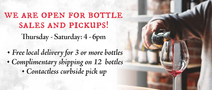 image showing example of how Dauntless Wine Company changed service offerings to accommodate impacts of coronavirus. "We are open for bottle sales and pickups!..."
