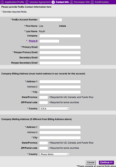 Enter Contact Information screen