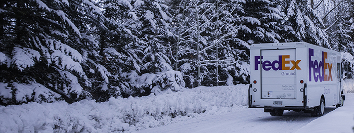FedEx Ground truck in snowy landscape