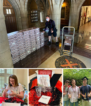 Las cajas de graduación se recogen por mensajería en las instalaciones de Rhodes y los graduados reciben sus cajas