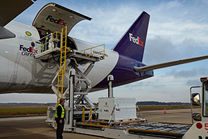 Container loading into plane