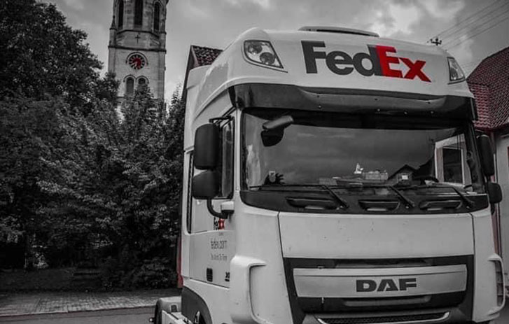 Black and white image of a FedEx Express truck