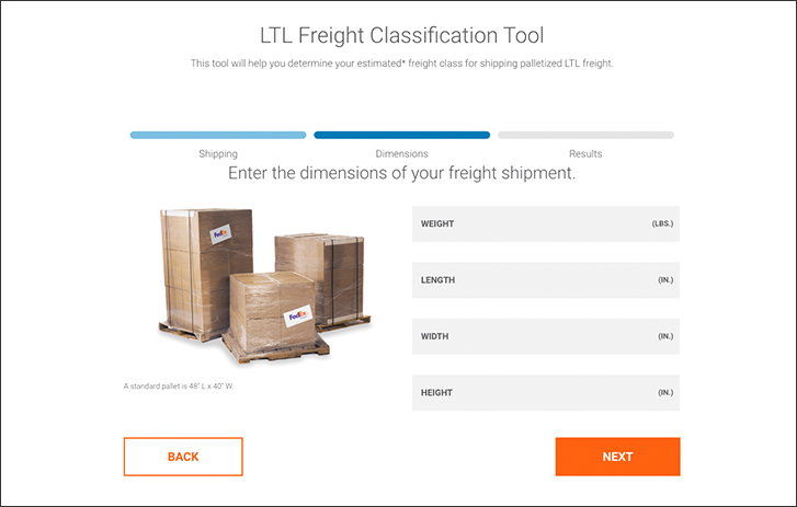 Screen capture of FedEx LTL Freight Classification tool PDF - Step Three