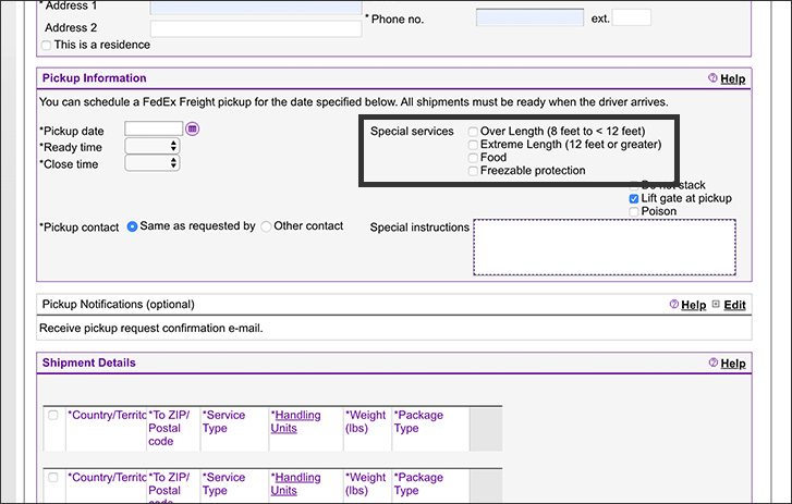 Screenshot of step 5 for how to schedule a LTL pickup online