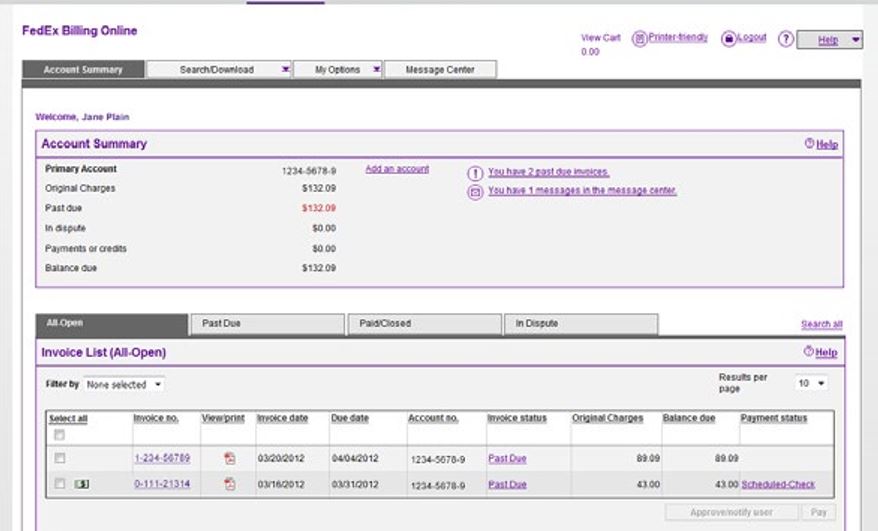 FedEx Billing Online Account Summary