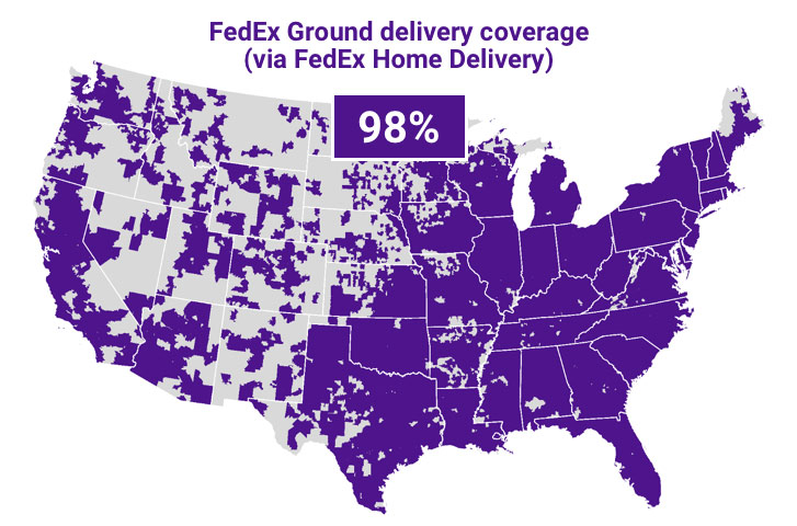 Saturday FedEx Ground delivery coverage map