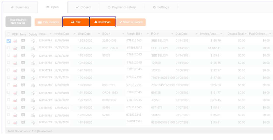  how to print Freight Billing invoices screenshot