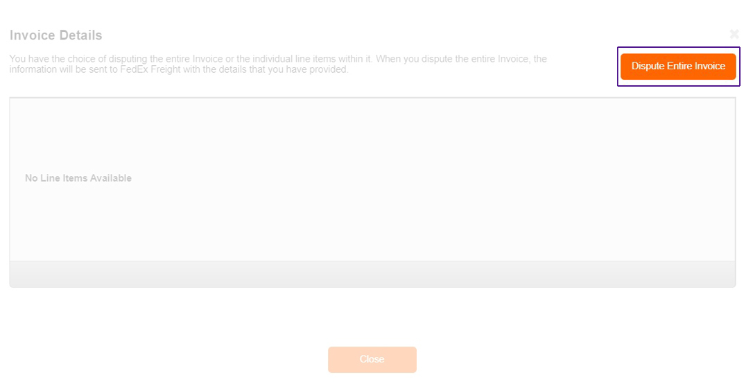 how to dispute FedEx payment form invoice details page  