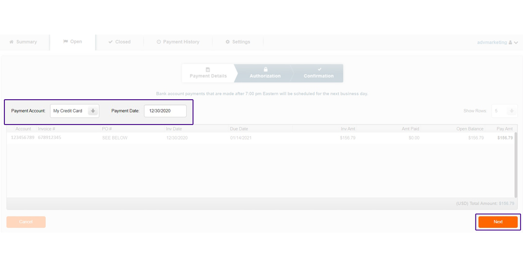  Payment Account details screenshot