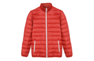 Image of orange winter puff jacket.