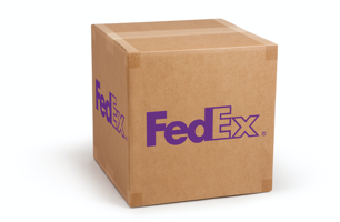 Image of a brown FedEx 14"x14"x14" box.