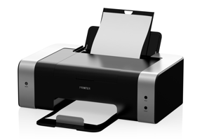 Image of black and grey desk printer.