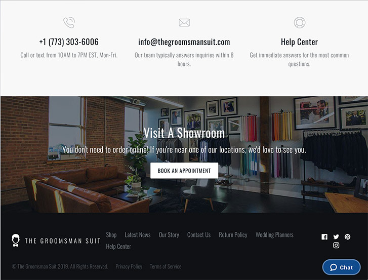 screenshot of the groomsman suit website help center page