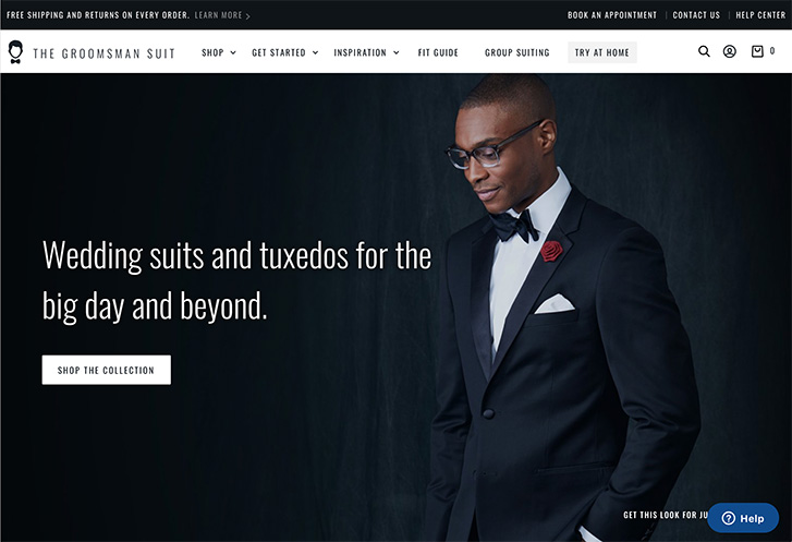 screenshot of the groomsman suit home page