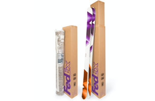 Image of two-piece telescoping boxes with ski's in front.