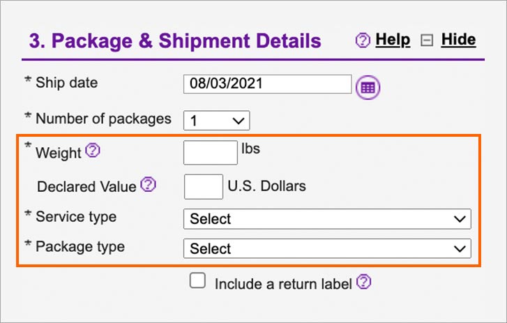 Declared value. FEDEX Declaration.