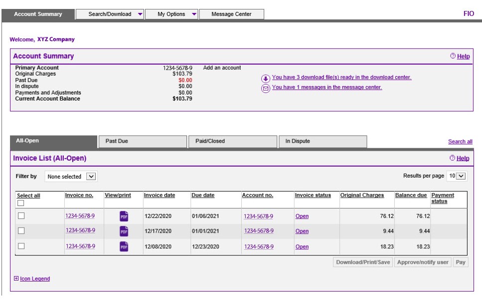 FedEx Ground and Express Billing Online summary page FedEx Ground and Express Billing Online summary page