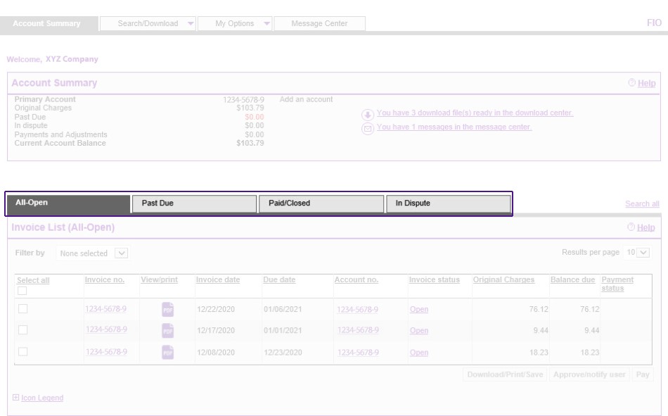 FedEx Account Summary page Open, Past Due, Paid/Closed and In Dispute FedEx Account Summary page Open, Past Due, Paid/Closed and In Dispute