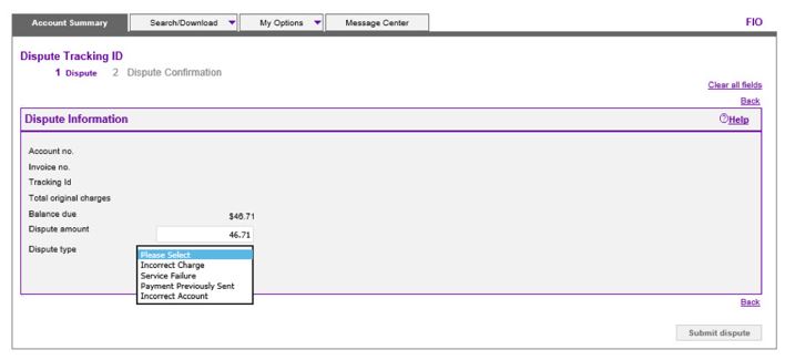 FedEx Billing dispute type