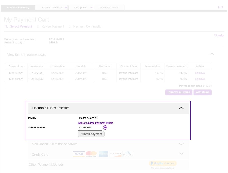 FedEx payment via Electronic Funds Transfer FedEx payment via Electronic Funds Transfer