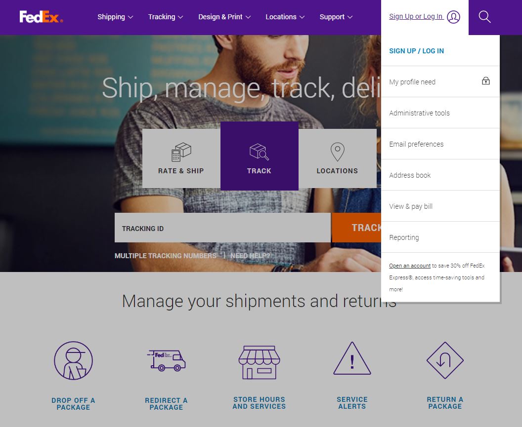 FedEx Login screen