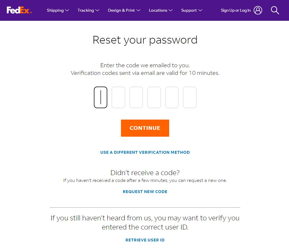 Reset password screen