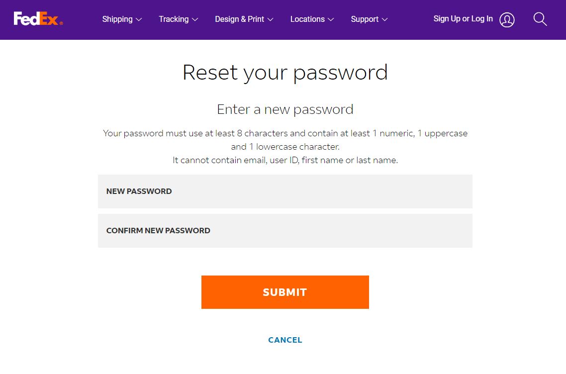 Reset password screen